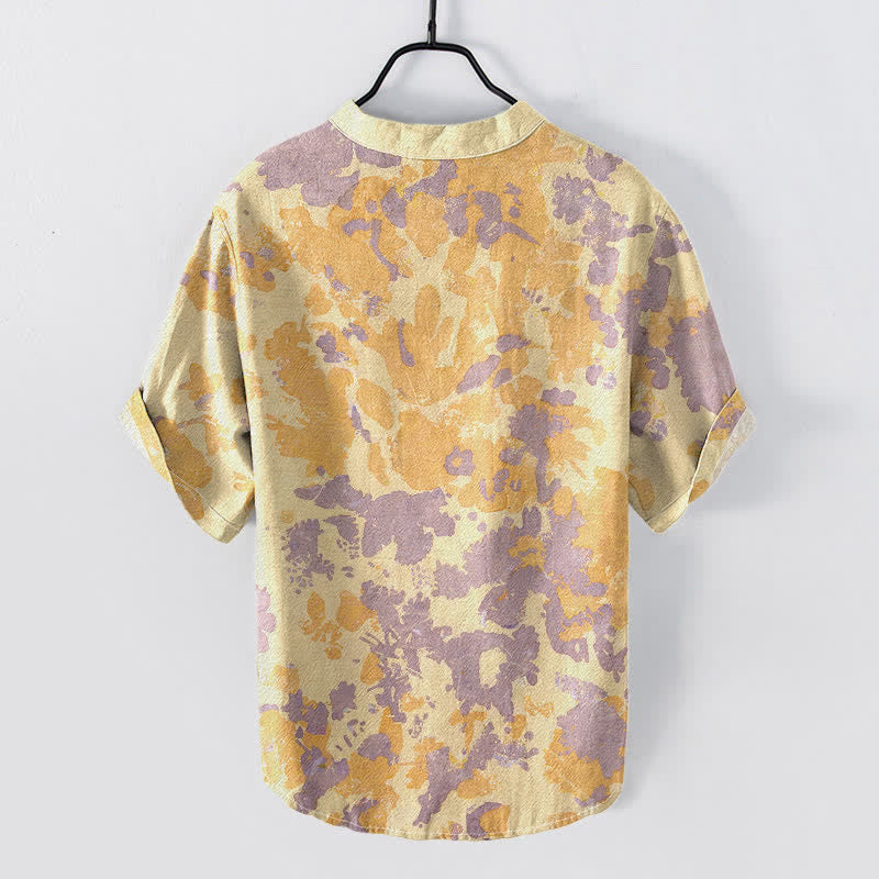 Buddha Stones Camicia Henley da uomo a maniche corte con bottoni a metà, in cotone e stampa floreale acquerellata. - image 4