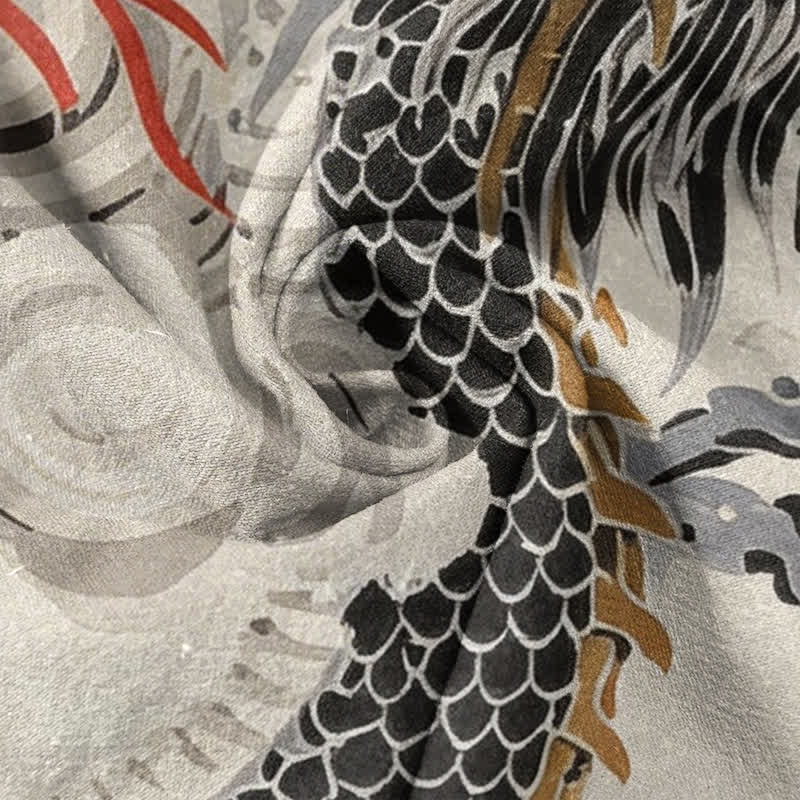 Buddha Stones Camicia Henley da uomo a maniche corte con stampa drago in cotone e mezza abbottonatura - image 2