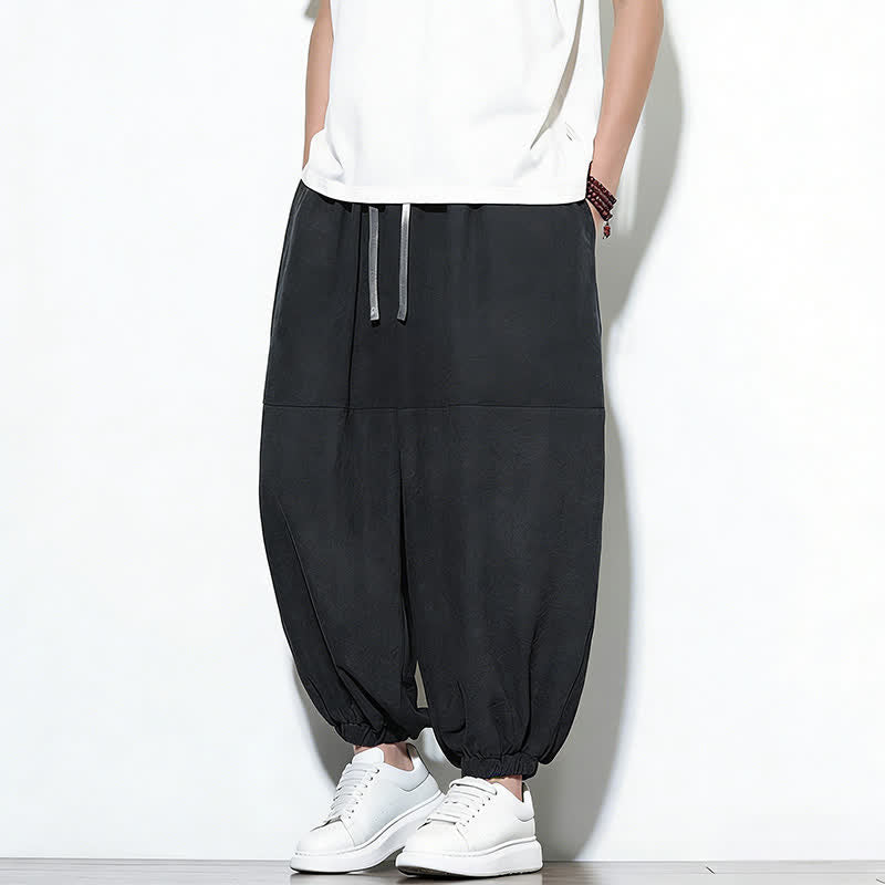 Buddha Stones Pantaloni harem da uomo in cotone, tinta unita, con coulisse e tasche, per la primavera. - image 21