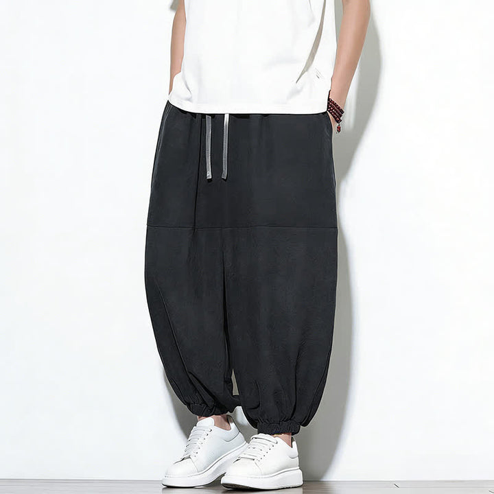 Buddha Stones Pantaloni harem da uomo in cotone, tinta unita, con coulisse e tasche, per la primavera. - image 21