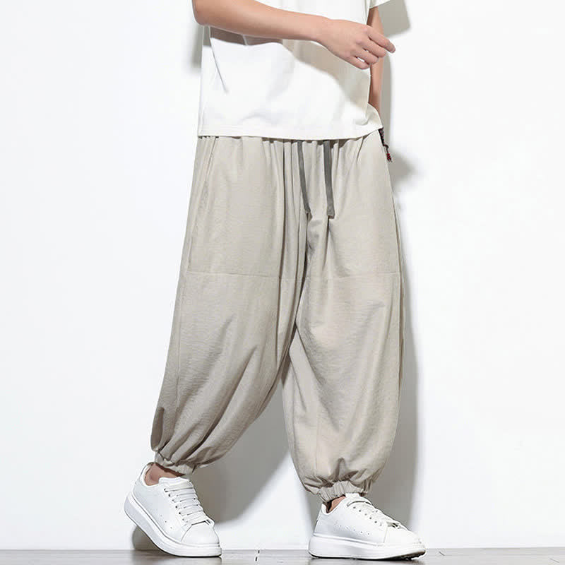 Buddha Stones Pantaloni harem da uomo in cotone, tinta unita, con coulisse e tasche, per la primavera. - image 15