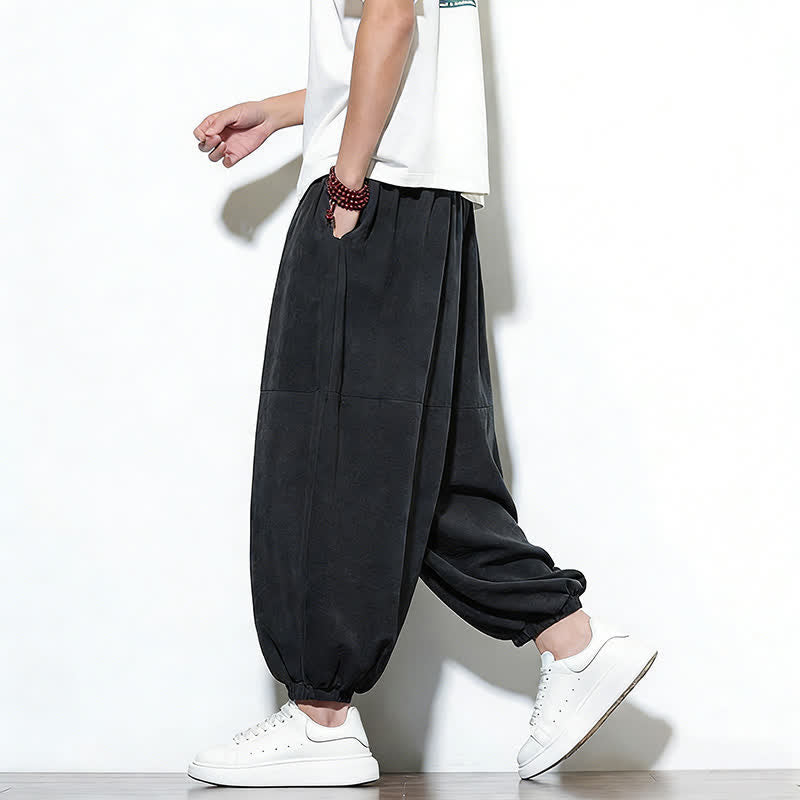Buddha Stones Pantaloni harem da uomo in cotone, tinta unita, con coulisse e tasche, per la primavera. - image 26