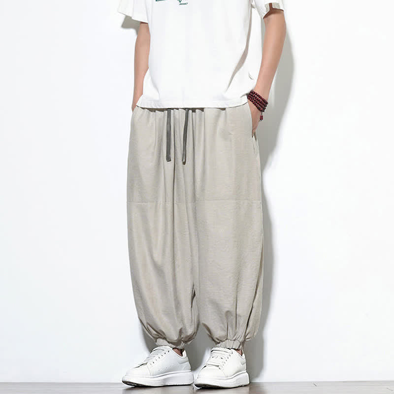Buddha Stones Pantaloni harem da uomo in cotone, tinta unita, con coulisse e tasche, per la primavera. - image 10