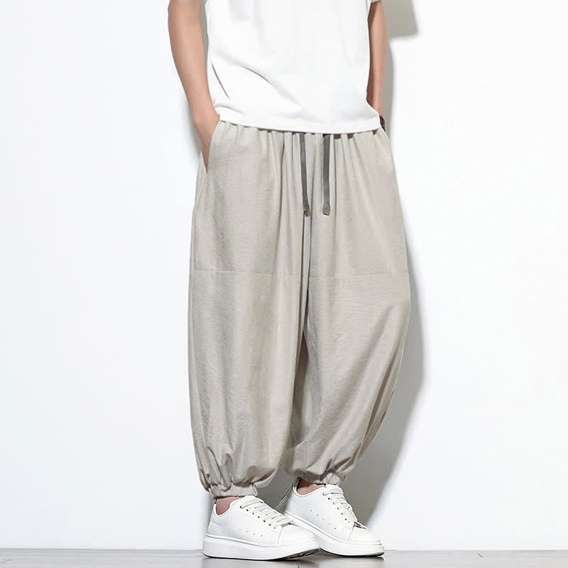 Buddha Stones Pantaloni harem da uomo in cotone, tinta unita, con coulisse e tasche, per la primavera. - image 13