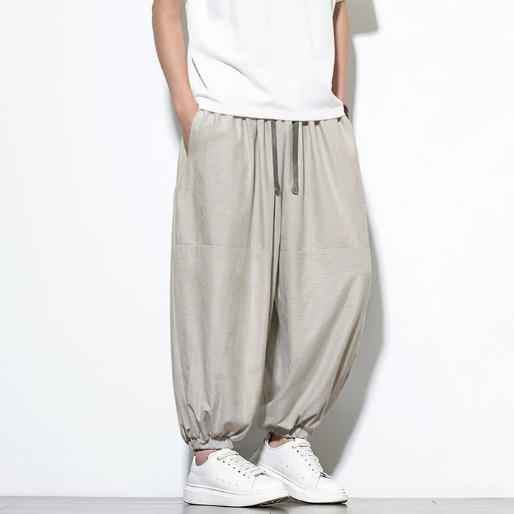 Buddha Stones Pantaloni harem da uomo in cotone, tinta unita, con coulisse e tasche, per la primavera. - image 13