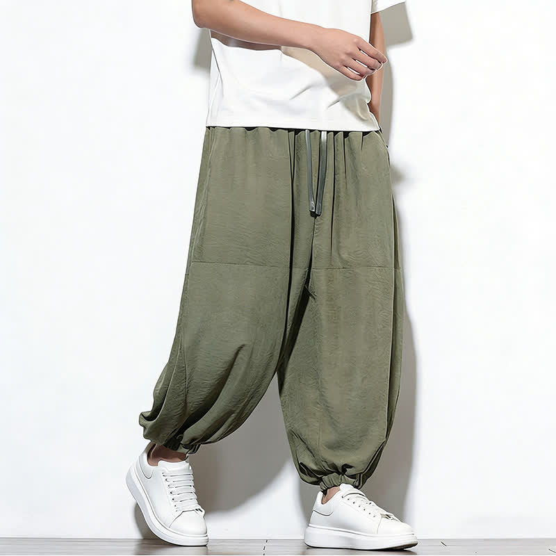 Buddha Stones Pantaloni harem da uomo in cotone, tinta unita, con coulisse e tasche, per la primavera. - image 30