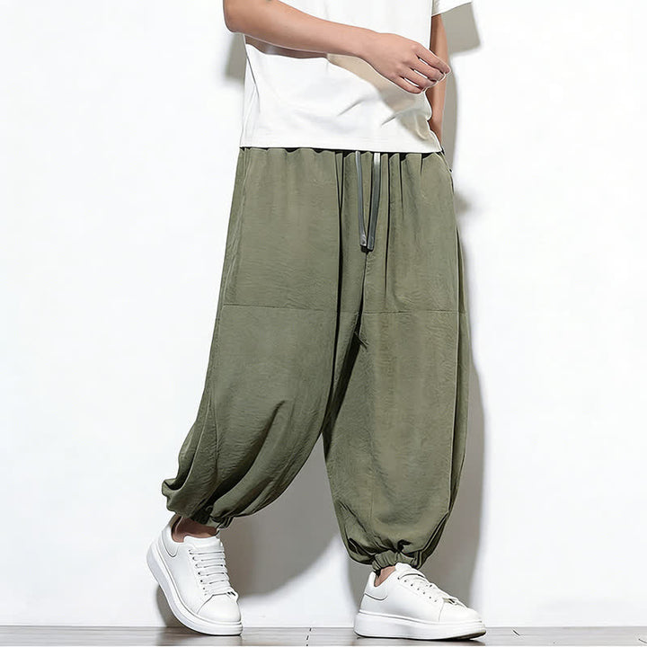 Buddha Stones Pantaloni harem da uomo in cotone, tinta unita, con coulisse e tasche, per la primavera. - image 30