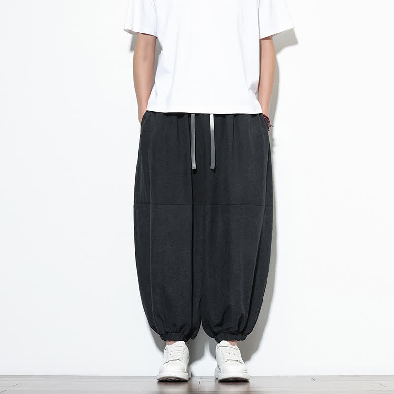 Buddha Stones Pantaloni harem da uomo in cotone, tinta unita, con coulisse e tasche, per la primavera. - Nero - US/UK/AU46, EU56 (5XL) - image 19