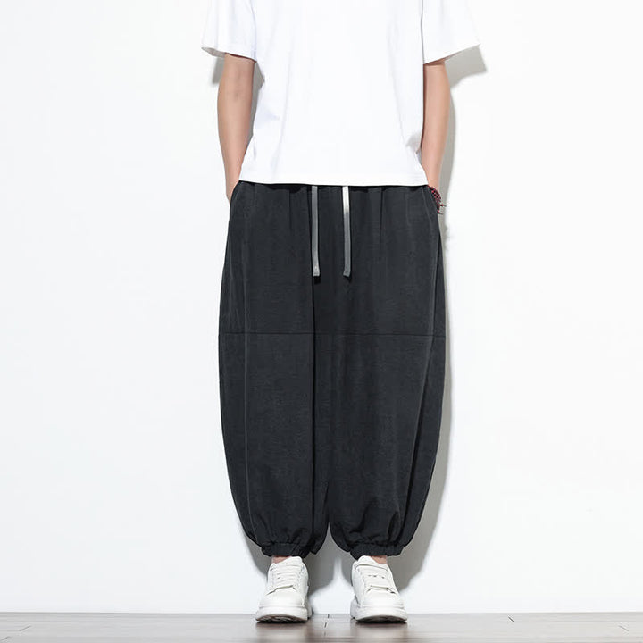 Buddha Stones Pantaloni harem da uomo in cotone, tinta unita, con coulisse e tasche, per la primavera. - Nero - US/UK/AU46, EU56 (5XL) - image 19