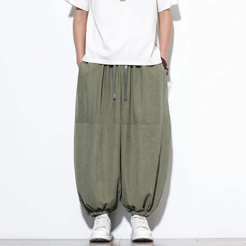 Buddha Stones Pantaloni harem da uomo in cotone, tinta unita, con coulisse e tasche, per la primavera. - Verde oliva - US/UK/AU46, EU56 (5XL) - image 27