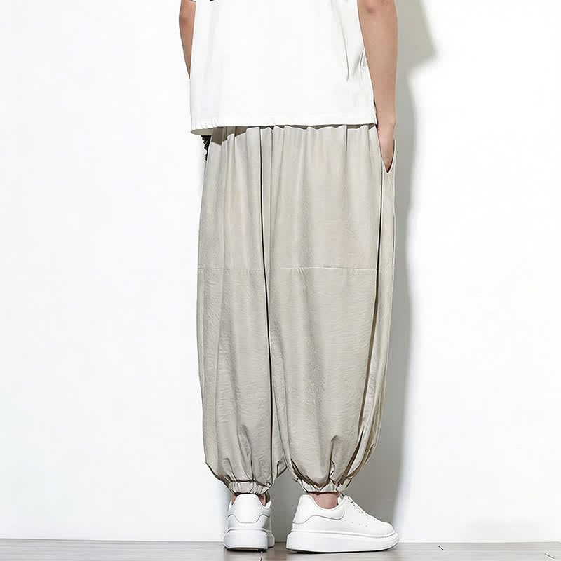 Buddha Stones Pantaloni harem da uomo in cotone, tinta unita, con coulisse e tasche, per la primavera. - image 12