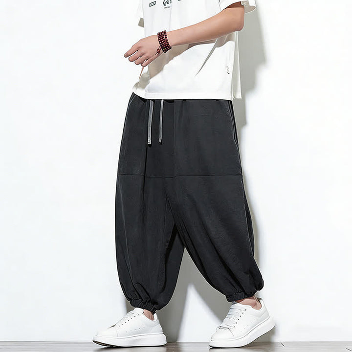 Buddha Stones Pantaloni harem da uomo in cotone, tinta unita, con coulisse e tasche, per la primavera. - image 24