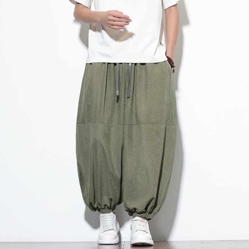 Buddha Stones Pantaloni harem da uomo in cotone, tinta unita, con coulisse e tasche, per la primavera. - image 33