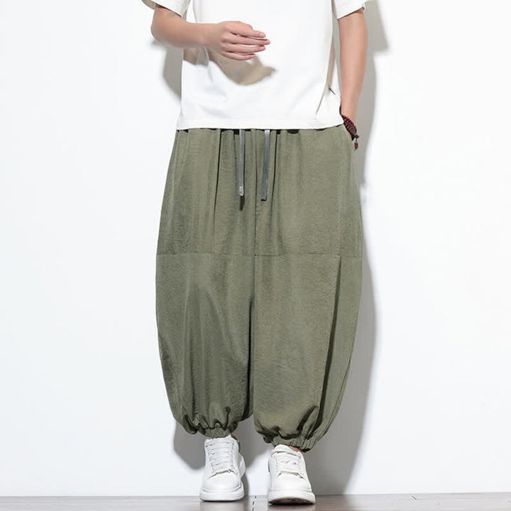 Buddha Stones Pantaloni harem da uomo in cotone, tinta unita, con coulisse e tasche, per la primavera. - image 33