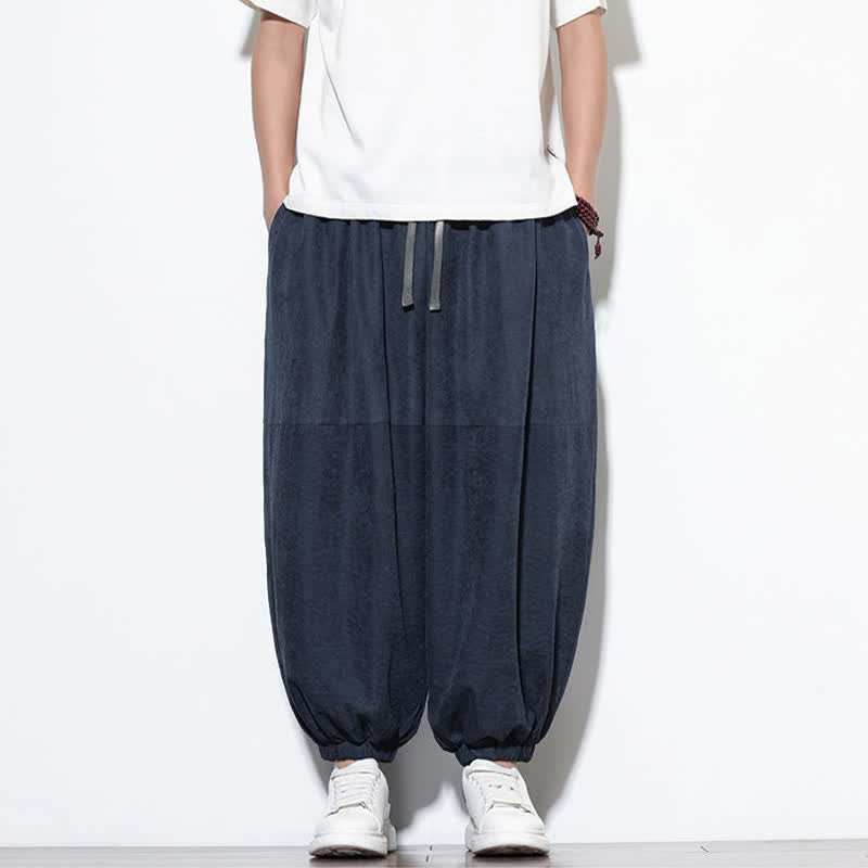Buddha Stones Pantaloni harem da uomo in cotone, tinta unita, con coulisse e tasche, per la primavera. - image 1
