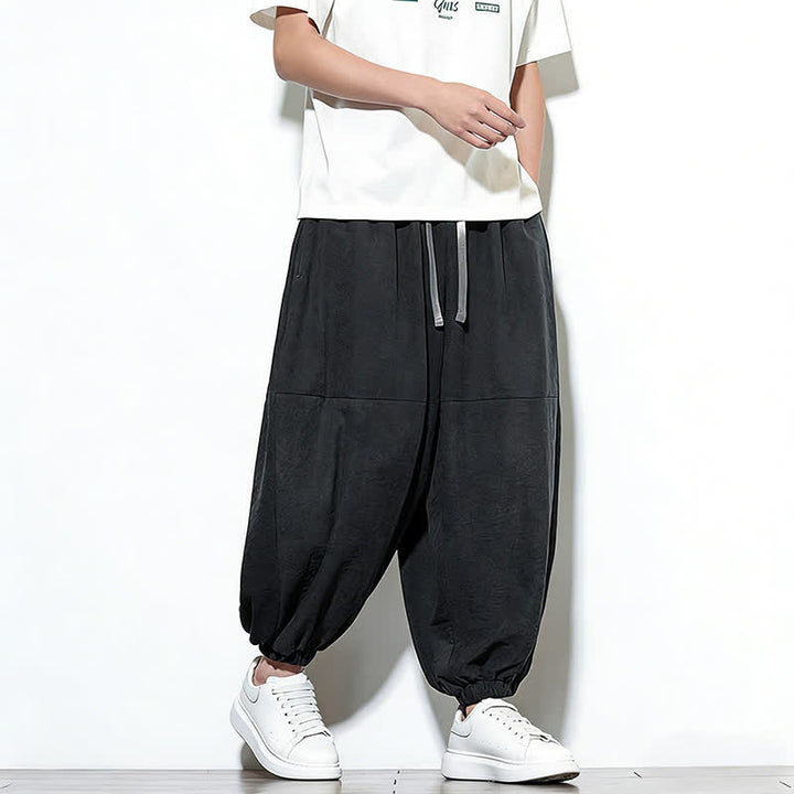Buddha Stones Pantaloni harem da uomo in cotone, tinta unita, con coulisse e tasche, per la primavera. - image 25