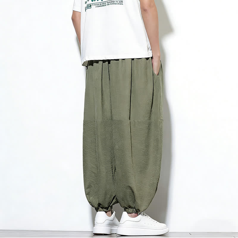 Buddha Stones Pantaloni harem da uomo in cotone, tinta unita, con coulisse e tasche, per la primavera. - image 32