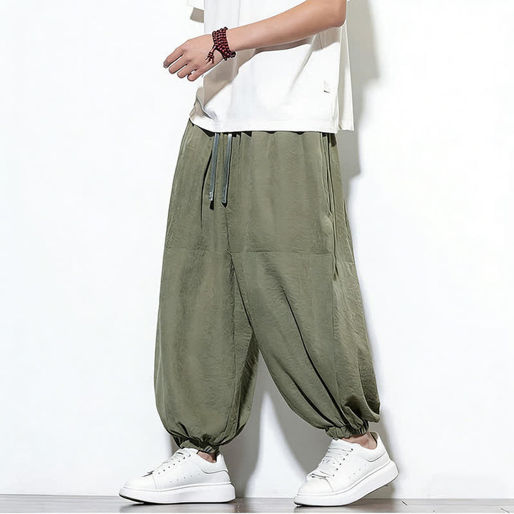 Buddha Stones Pantaloni harem da uomo in cotone, tinta unita, con coulisse e tasche, per la primavera. - image 29