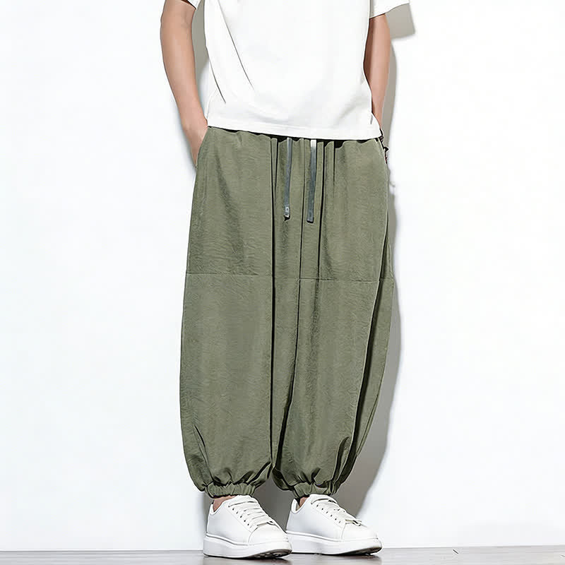 Buddha Stones Pantaloni harem da uomo in cotone, tinta unita, con coulisse e tasche, per la primavera. - image 28