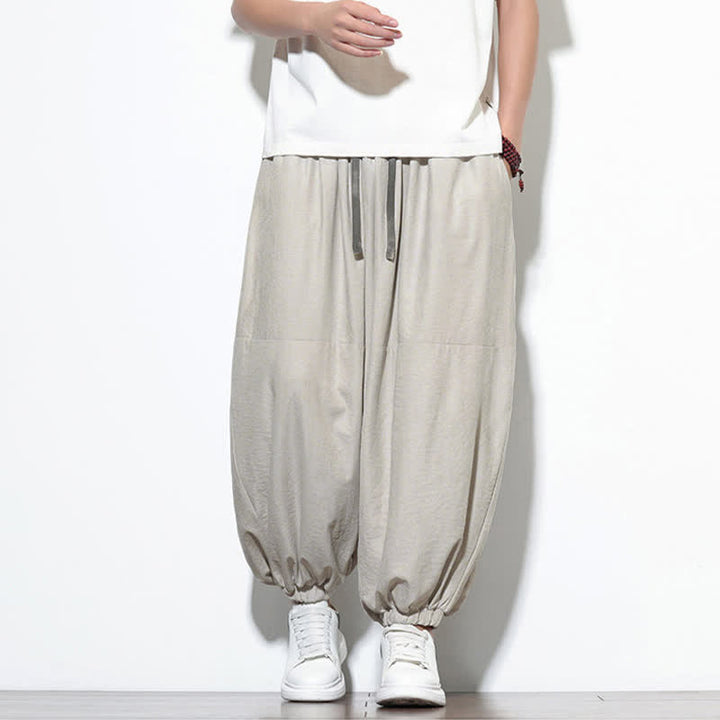 Buddha Stones Pantaloni harem da uomo in cotone, tinta unita, con coulisse e tasche, per la primavera. - image 11
