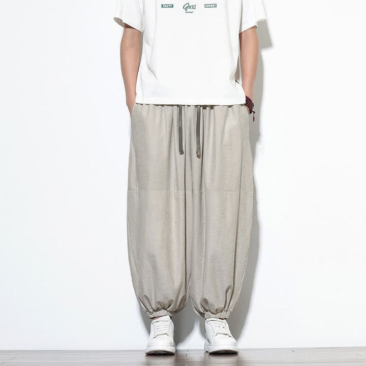 Buddha Stones Pantaloni harem da uomo in cotone, tinta unita, con coulisse e tasche, per la primavera. - Gainsboro - US/UK/AU46, EU56 (5XL) - image 9