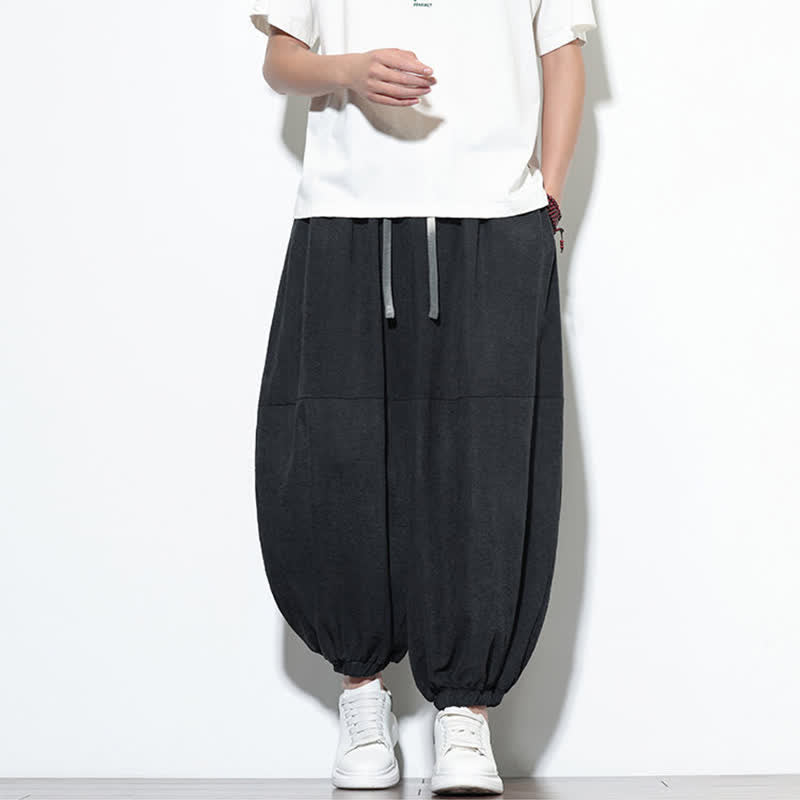 Buddha Stones Pantaloni harem da uomo in cotone, tinta unita, con coulisse e tasche, per la primavera. - image 20