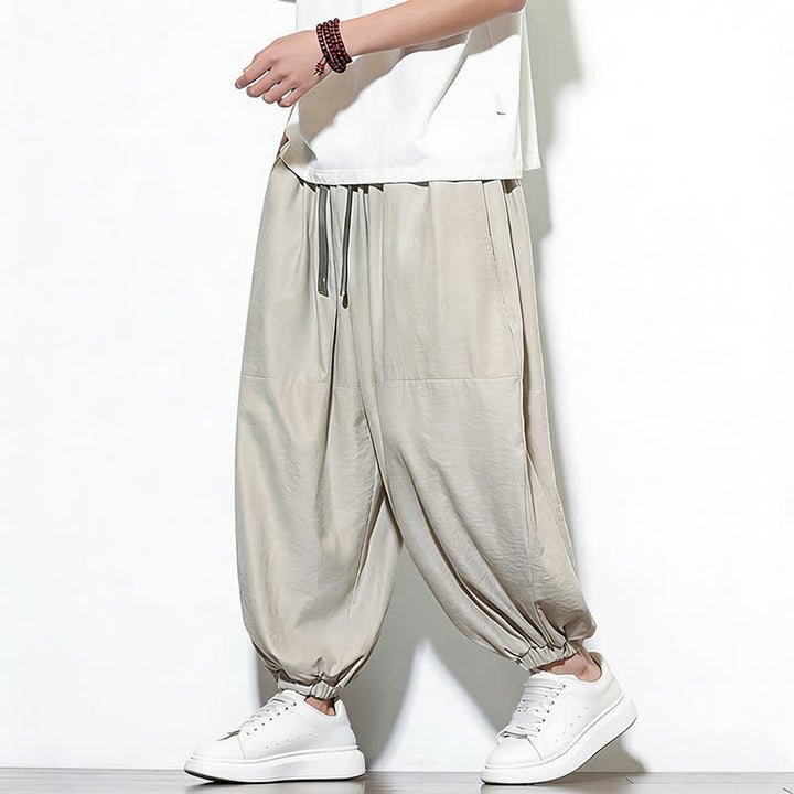 Buddha Stones Pantaloni harem da uomo in cotone, tinta unita, con coulisse e tasche, per la primavera. - image 14