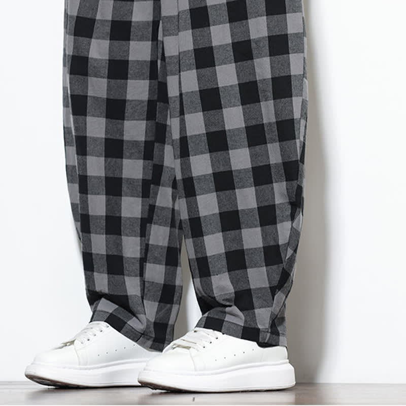 Buddha Stones Pantaloni harem da uomo estivi a vita alta con coulisse e motivo a quadri, con tasche. - image 10