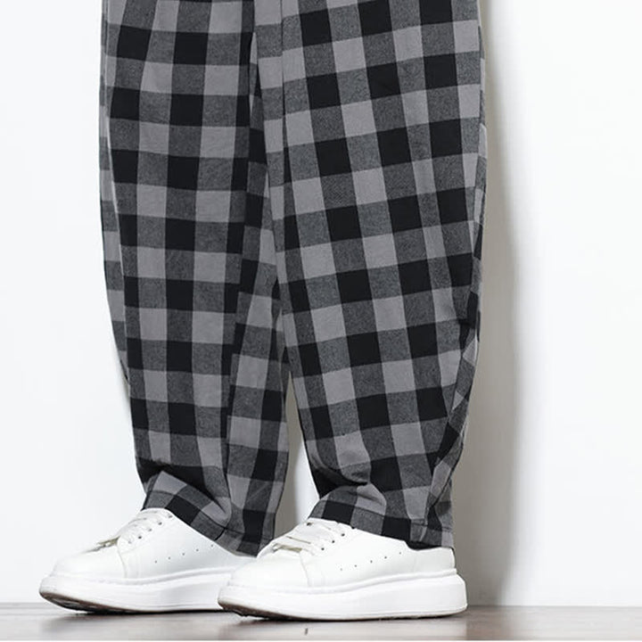 Buddha Stones Pantaloni harem da uomo estivi a vita alta con coulisse e motivo a quadri, con tasche. - image 10