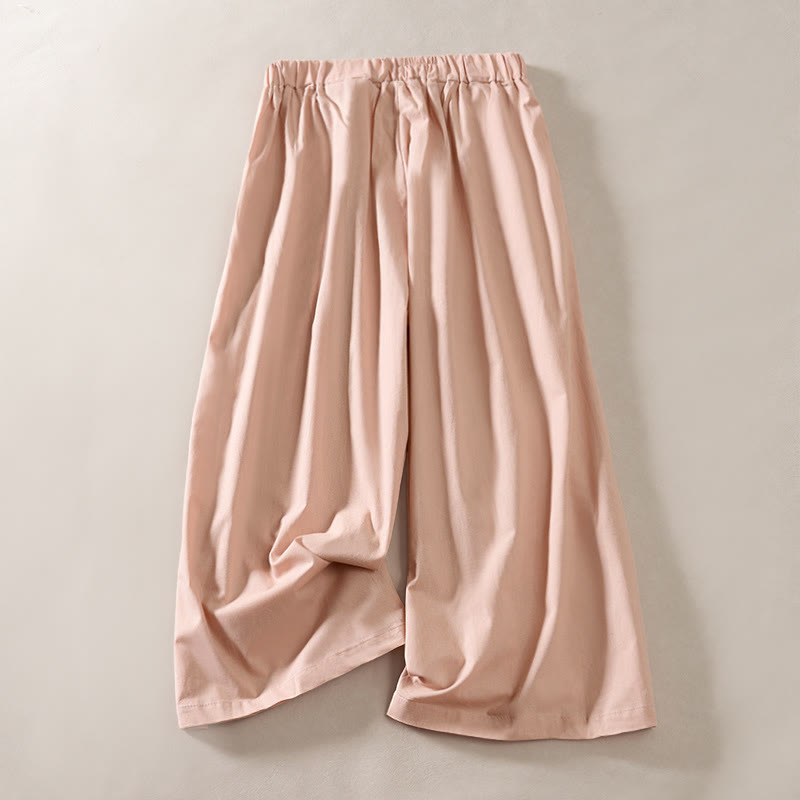 Buddha Stones Pantaloni estivi da donna a gamba larga, corti, con pieghe e elastico in vita, con tasche. - image 1