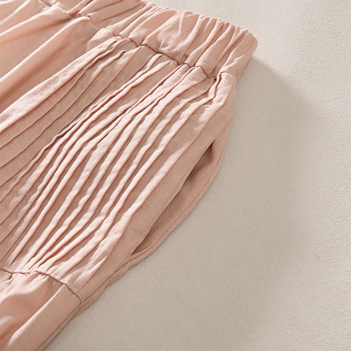 Buddha Stones Pantaloni estivi da donna a gamba larga, corti, con pieghe e elastico in vita, con tasche. - image 3