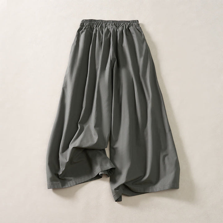 Buddha Stones Pantaloni estivi da donna a gamba larga, corti, con pieghe e elastico in vita, con tasche. - image 8