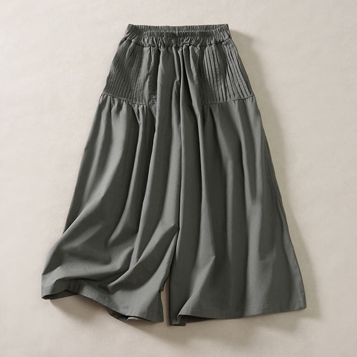 Buddha Stones Pantaloni estivi da donna a gamba larga, corti, con pieghe e elastico in vita, con tasche. - Grigio tenue - US8-10, UK/AU12-14, EU40-42 (2XL) - image 7