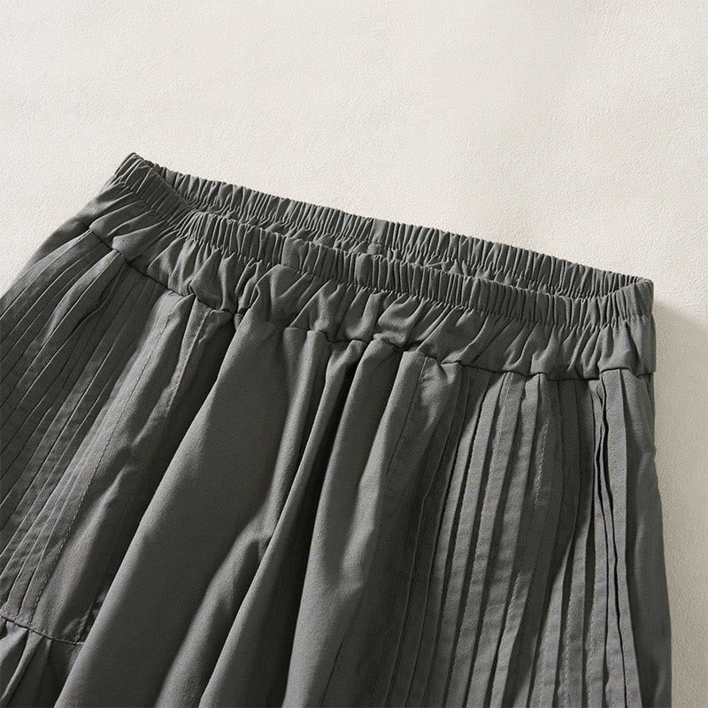 Buddha Stones Pantaloni estivi da donna a gamba larga, corti, con pieghe e elastico in vita, con tasche. - image 9