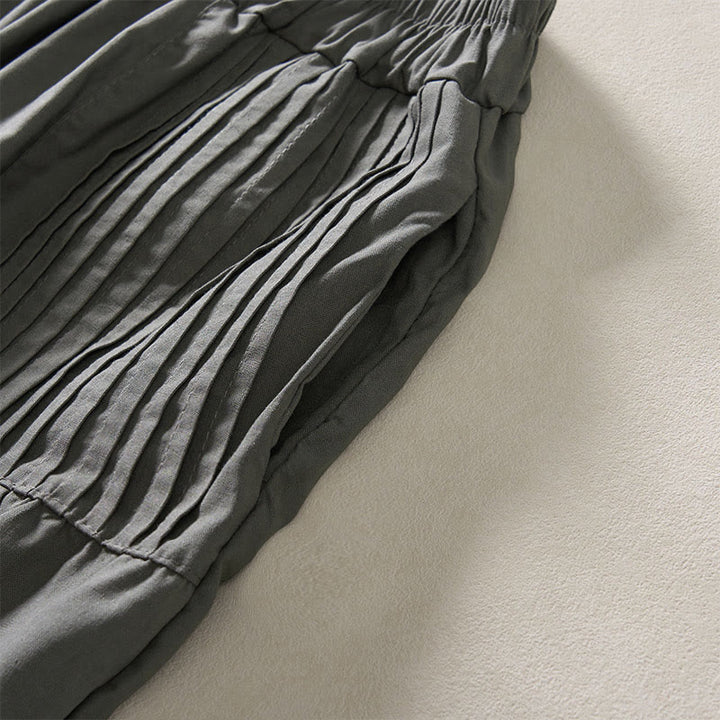 Buddha Stones Pantaloni estivi da donna a gamba larga, corti, con pieghe e elastico in vita, con tasche. - image 10