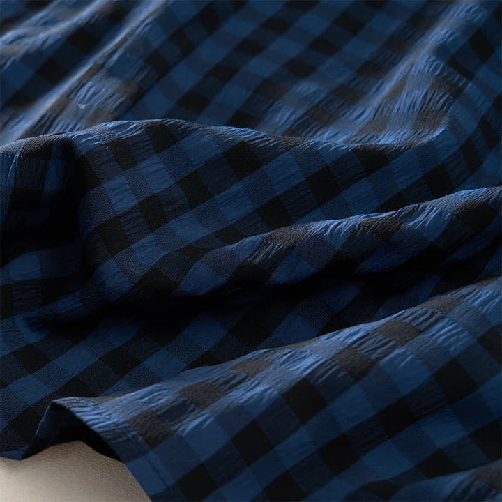 Buddha Stones Abito estivo da donna a maniche corte, blu notte, a trapezio, con pieghe e scollo rotondo, lunghezza al ginocchio. - image 9