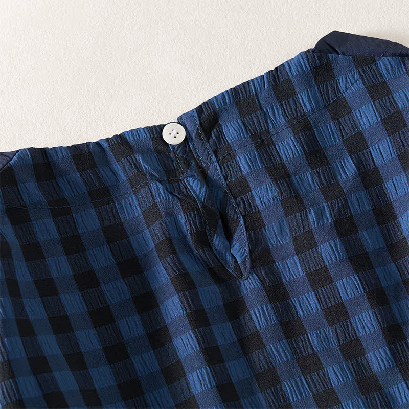 Buddha Stones Abito estivo da donna a maniche corte, blu notte, a trapezio, con pieghe e scollo rotondo, lunghezza al ginocchio. - image 5