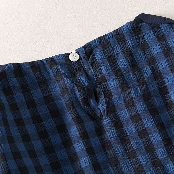 Buddha Stones Abito estivo da donna a maniche corte, blu notte, a trapezio, con pieghe e scollo rotondo, lunghezza al ginocchio. - image 5