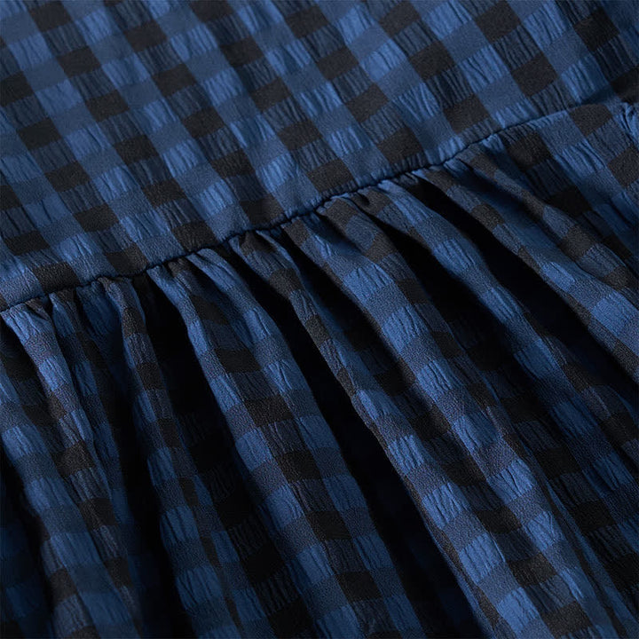 Buddha Stones Abito estivo da donna a maniche corte, blu notte, a trapezio, con pieghe e scollo rotondo, lunghezza al ginocchio. - image 7