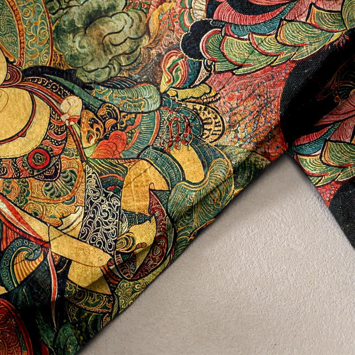 Buddha Stones Pantaloni da donna in puro cotone con elastico in vita e motivo a più Buddha, con tasche. - image 2