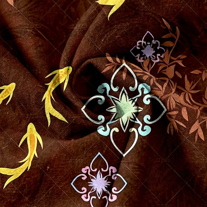 Buddha Stones Pantaloni da donna in cotone con coulisse e tasche, con stampa di carpe koi e motivo geometrico. - image 5