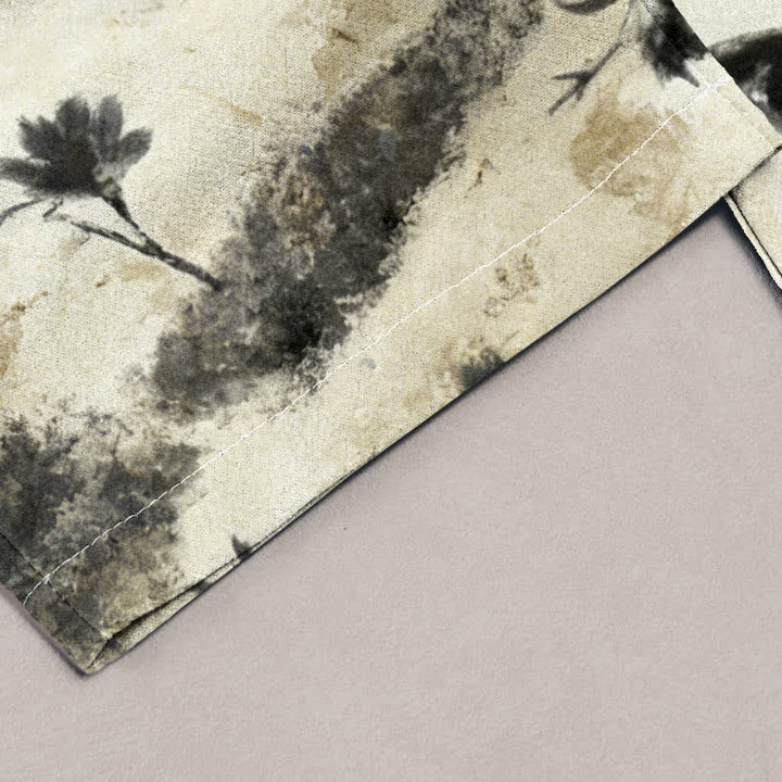 Buddha Stones Pantaloni da donna in puro cotone con coulisse elastica e stampa floreale effetto inchiostro, con tasche. - image 1