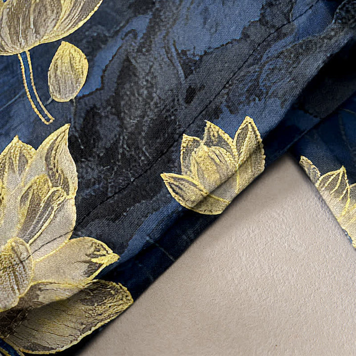 Buddha Stones Pantaloni da donna in puro cotone con elastico in vita e motivo a loto, con tasche. - image 2