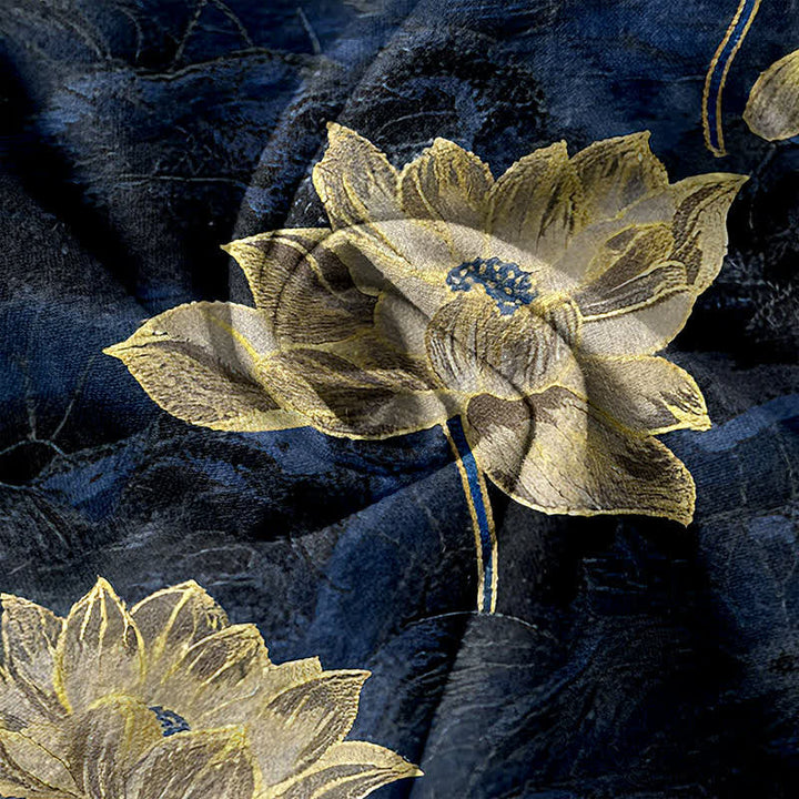 Buddha Stones Pantaloni da donna in puro cotone con elastico in vita e motivo a loto, con tasche. - image 3