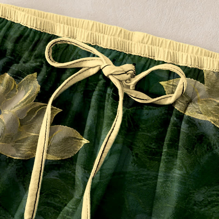 Buddha Stones Pantaloni da donna in puro cotone con elastico in vita e motivo a loto, con tasche. - image 9
