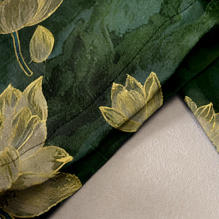 Buddha Stones Pantaloni da donna in puro cotone con elastico in vita e motivo a loto, con tasche. - image 10