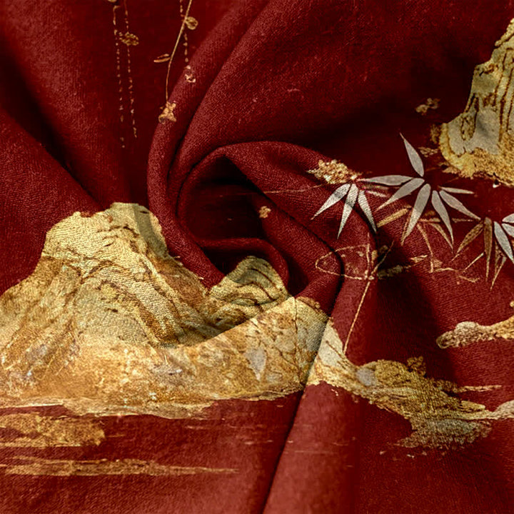 Buddha Stones Pantaloni da donna in cotone con elastico in vita e tasche, fantasia montagna, luna e farfalla. - image 5