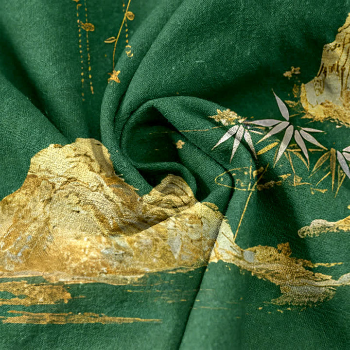 Buddha Stones Pantaloni da donna in cotone con elastico in vita e tasche, fantasia montagna, luna e farfalla. - image 8