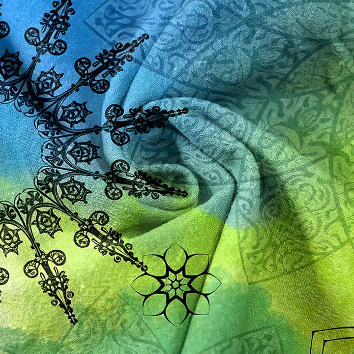 Buddha Stones Pantaloni da donna in cotone con stampa sfumata mandala, elastico in vita e tasche. - image 2