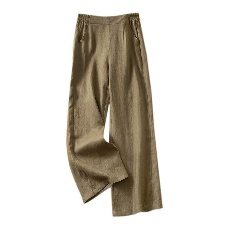 Buddha Stones Pantaloni lunghi da donna primaverili a gamba larga con vita alta elasticizzata e tasche laterali - image 13